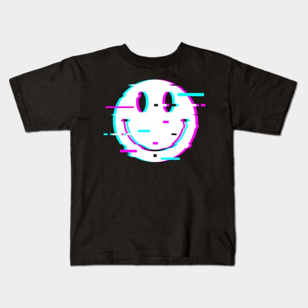 Acid House Glitched Smiley Kids T-Shirt by NeonSunset